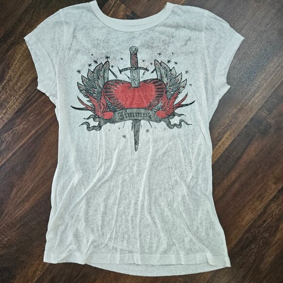 Vintage Y2K Jimmy Z Angel Wings Burnout Tshirt w/Red Rhinestones - Size L - Picture 1 of 7